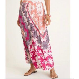 Chicos Size Large Multicolor Pleated Maxi Skirt‎ Floral Paisley Print Lined